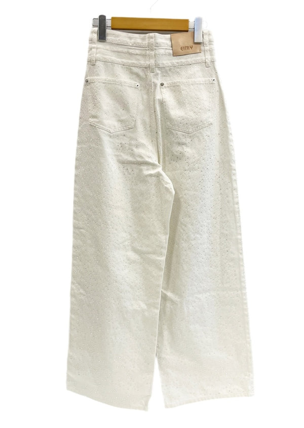 エイミーイストワール EIMY ISTOIRE drop pattern デニムパンツ ドロップパターン ラインストーン ビジュー ハイウエスト ワイド ホワイトデニム デニム ホワイト Mサイズ 101LB-31