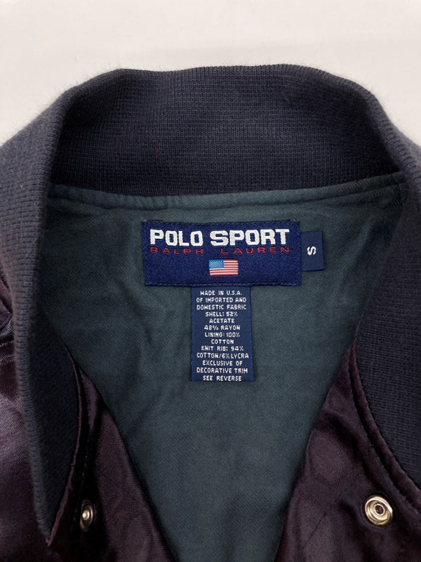 ラルフローレン RalphLauren 90s 90年代 POLO SPORT USA製 サテン スタジャン ブルゾン アウター チェーンステッチ 紫 紺 ジャケット 刺繍 パープル Sサイズ 104MT-2287