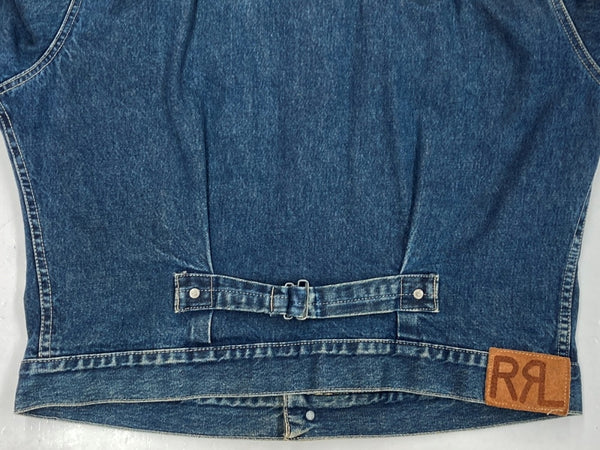 ダブルアールエル RRL 90s 2nd TYPE DENIM JACKET デニム ジャケット Gジャン 裏地チェック USA製 三ツ星タグ Ralph Lauren 青 ジャケット 無地 ブルー Lサイズ 104MT-1441