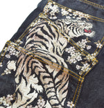 リュウギアッサク 流儀圧搾  花鳥風月和柄 刺繍  花柄 デニムパンツ デニム ブルー 32 103MB-682