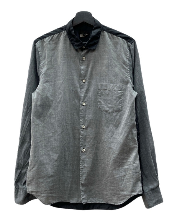 コムデギャルソン COMME des GARCONS HOMME PLUS L/S SHIRT 切替 シャツ 長袖 ブラウス 薄手 灰 黒 PM-B007 長袖シャツ 無地 グレー Mサイズ 104MT-1565