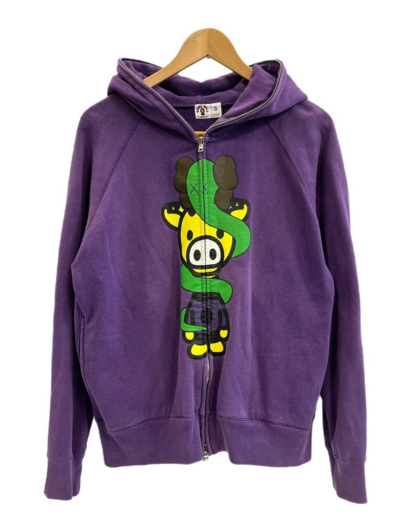ア ベイシング エイプ A BATHING APE BAPE × Kaws Baby Milo Bendy Giraffe Zip Ups ベイプ カウズ マイロ ジラフプリント キリンプリント フーディ パーカー 紫  パーカ パープル Sサイズ 101MT-5262