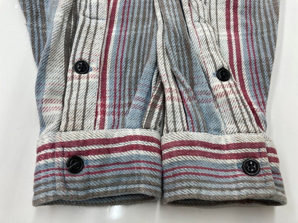 ダブルアールエル RRL 90s 三ツ星タグ ヘビーネルシャツ SHIRT フランネル ステンカラー フロントボタン ヴィンテージ VINTAGE ラルフローレン RALPH LAUREN コットン シンガポール製 ブルー系 長袖シャツ チェック マルチカラー Lサイズ 104MT-2039