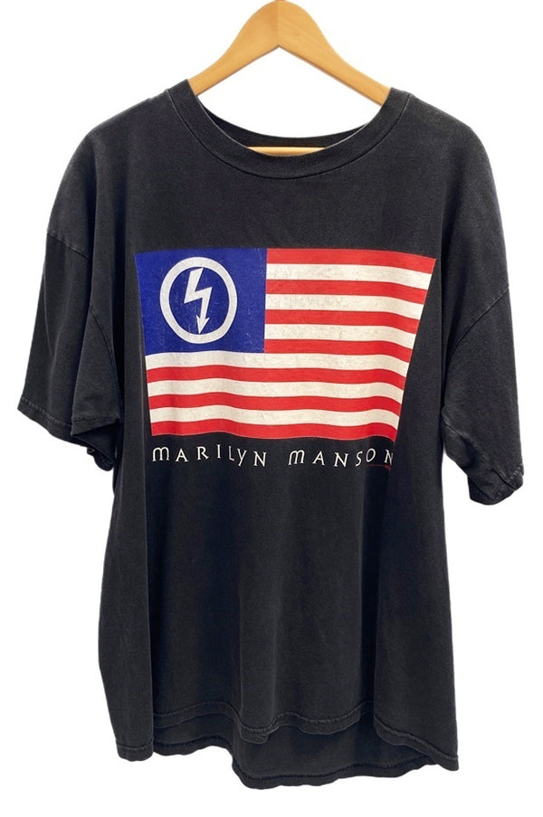 ヴィンテージ VINTAGE  ITEM 90s 90's Marilyn Manson マリリンマンソン BANDT バンドTシャツ 星条旗 アメリカ国旗 USA製 XL Tシャツ プリント ブラック LLサイズ 101MT-2181