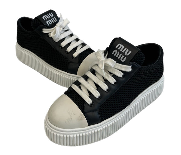 ミュウミュウ miu miu 厚底 ロゴ メッシュ スニーカー  726 レディース靴 スニーカー ブラック サイズ38 101sh-2260