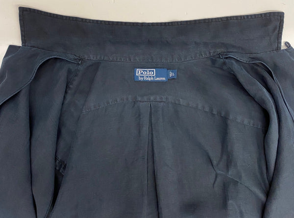 【曜日割引対象外】 ラルフローレン POLO by Ralph Lauren 半袖 オープンカラー リネンシャツ 半袖シャツ ブラック Lサイズ 201MT-4092 VB