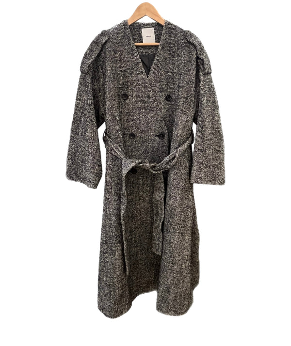エブール ebure ダブルブレスト ノーカラーコート ヘリンボーン Aラインウールコート 3010200173 コート グレー 36 101LT-160