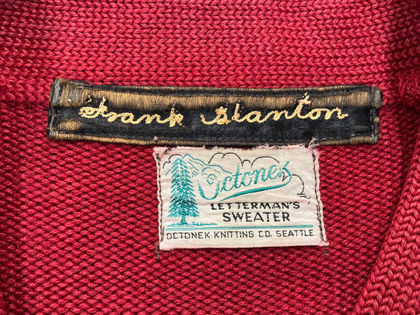 ヴィンテージ vintage 50s 50年代 Octonek レタードカーディガン ニット ワッペン レザー エルボーパッチ 赤 えんじ カーディガン ワンポイント レッド 104MT-1871