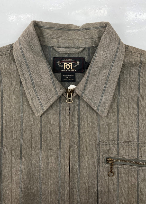 ダブルアールエル RRL STRIPE WORK JACKET ストライプ ワーク ジャケット ジップアップ CONMAR社 Ralph Lauren 茶 MNRROTWM5L00072 ジャケット ストライプ ブラウン Mサイズ 104MT-1379