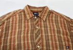 ステューシー STUSSY OLD 紺タグ Plaid shirt チェック シャツ 半袖 茶 半袖シャツ ロゴ ブラウン Mサイズ 104MT-1923