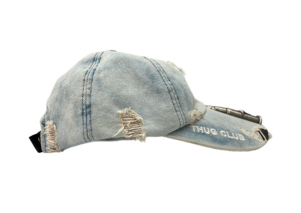 サグクラブ THUG CLUB TC LIFE CAP キャップ デニム ダメージ加工 銃弾 青 7873274266 帽子 メンズ帽子 キャップ ロゴ ブルー 104H-49