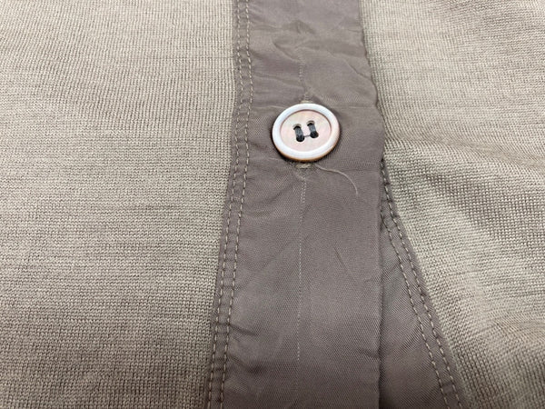 ワイズ Y's フォーリビング for living 薄手 シャツ ブラウス 丸襟フロントボタン 異素材 WOOL ウール 毛 日本製 BEIGE BROWN  カーディガン 無地 ブラウン 104LT-246