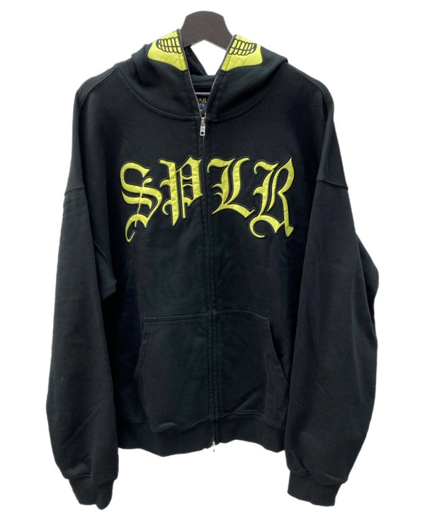 サプライヤー SUPPLIER × ECOSYS エコシス SKULL FULL ZIP HOODIE スカル フルジップ フーディ パーカー 黒 パーカ 刺繍 ブラック Lサイズ 104MT-1587