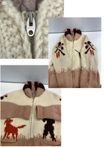 ヴィンテージ vintage 50's~60's 50～60年代 カウチンニット セーター ハンティング柄 2トーン  LIGHTNING ZIP カーディガン ホワイト 101MT-5076