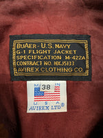 アヴィレックス AVIREX G-1 M-422A Flight Leather Jacket フライト レザー ジャケット ハンドペイント 海空軍 シリアルNo.033 茶色 サイズ 38 ジャケット 総柄 ブラウン 104MT-609