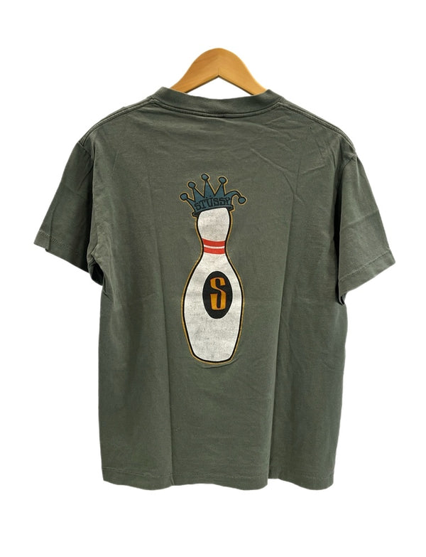 ステューシー STUSSY USA製 OLD STUSSY KINGPIN GEAR ボーリングピン キングピン プリントTシャツ Tシャツ カーキ Mサイズ 101MT-5177