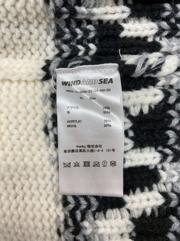 ウィンダンシー WIND AND SEA 22AW NORDIC SWEATER ノルディック 厚手 ニット クルーネック 総柄 IVORY アイボリー WDS-O-WKN-23-Q2-KN-03 XL セーター ロゴ ベージュ 104MT-640