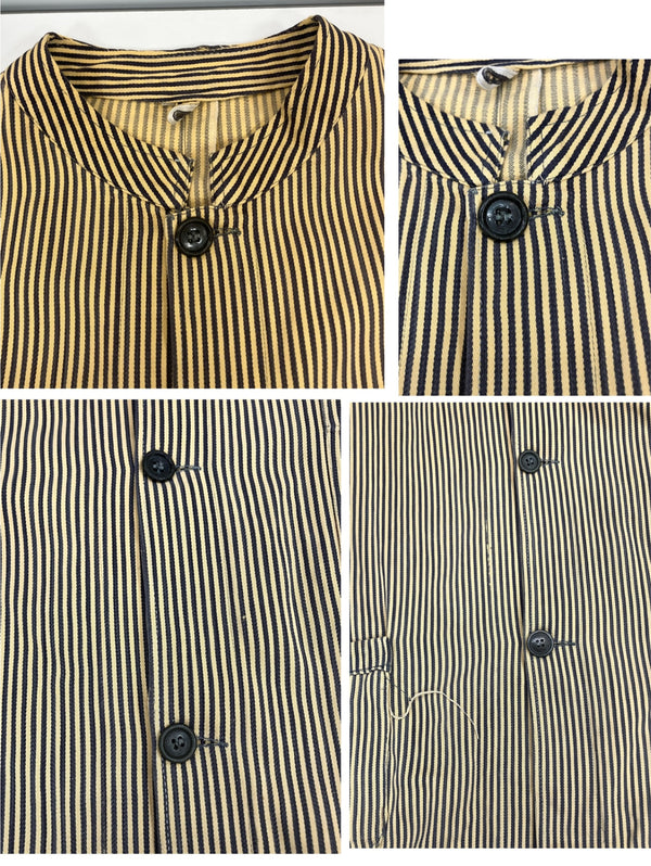 ヴィンテージ vintage 30's～ 30年代～ EURO ユーロ サーヴァント ギャルソンジャケット ワーク カートンボタン アンティーク ストライプ ヒッコリー - ジャケット イエロー 101MT-4994