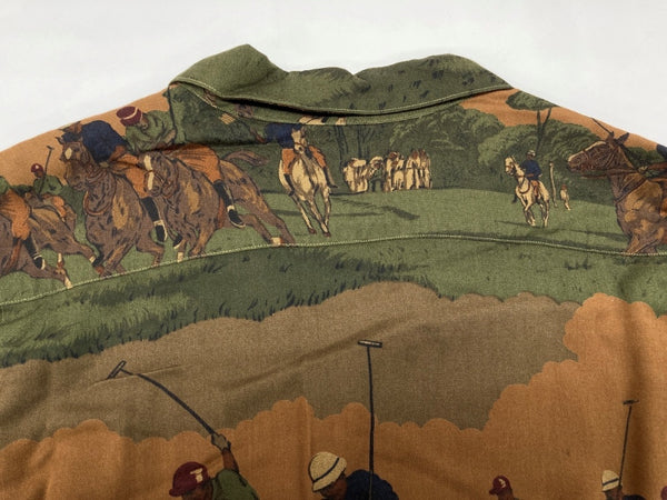 ラルフローレン RalphLauren 90's 90年代 オープンカラー 開襟 ステンカラー フロントボタン レーヨン 馬 HORSE ヴィンテージ VINTAGE マレーシア製 グリーン系 ブラウン系 SIZE12 長袖シャツ 総柄 マルチカラー 104MT-2038