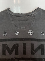 マイナス MINUS BOOTLEG CREW SWEAT ブートレグ クルー スウェット Nine Inch Nails ダメージ加工 トレーナー 裏起毛 黒 サイズ 1 スウェット プリント ブラック 104MT-1590