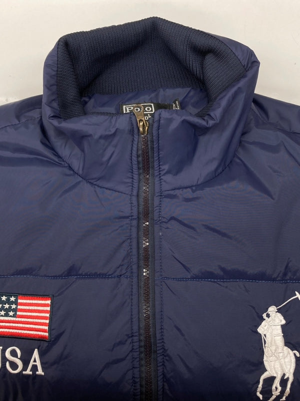 ラルフローレン RalphLauren DOWN JACKET ダウン ジャケット CUSTOM FIT ビックポニー ジップアップ 刺繍 アウター 紺 ジャケット ロゴ ネイビー Mサイズ 104MT-2142