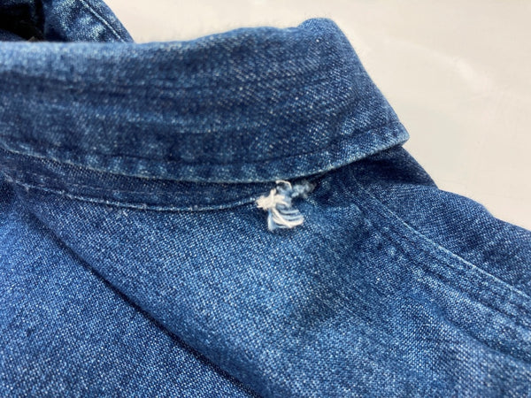 ダブルアールエル RRL 三ツ星タグ DENIM SHIRT デニム ステンカラー フロントボタン メタルボタン ヴィンテージ VINTAGE ラルフローレン RALPH LAUREN フィリピン製 INDIGO インディゴ BLUE 青 長袖シャツ 無地 ブルー Mサイズ 104MT-1954
