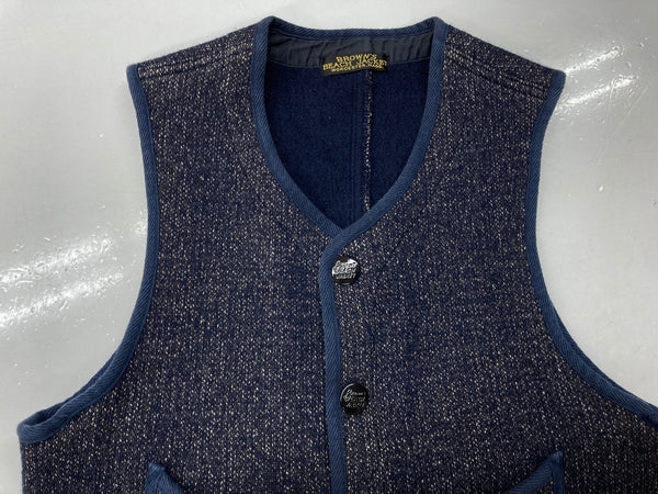 ブラウンズビーチ BROWN'S BEACH EARLY VEST ビーチクロス ゴマ塩 シンチバック 紺 サイズ38 ベスト ネイビー 104MT-518