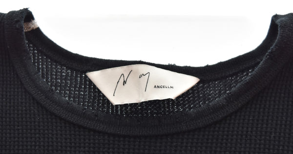 アンセルム ANCELLM DAMAGE WAFFLE CREW LS T-SHIRT長袖Tシャツ ANC-CT134 2 ロンT ブラック 103MT-3380