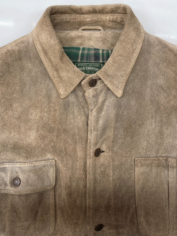 ラルフローレン RalphLauren 80s 90s POLO COUNTRY スウェード レザー カバーオール アウター 裏地ネル 茶色 ジャケット 無地 ブラウン Lサイズ 104MT-2285