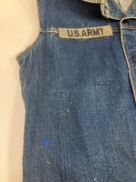 ヴィンテージ vintage 40's~50's 40~50年代 UNKNOWN 黒ラッカーボタン 耳付き オレンジステッチ 袖カットオフ デニム ベスト ブルー 101MT-4799