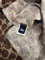 ステューシー STUSSY 90s 90's OLD STUSSY モノグラム 総柄 紺タグ USA製 SSリンクロゴ 半袖シャツ ベージュ Sサイズ 101MT-5000