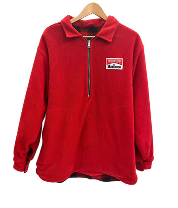 US US古着 90's 90s 90年代 marlboro reversible fleece マルボロ リバーシブル 両面 ハーフジップ フリース ロゴ チェック タバコ 企業 vintage ジャケット レッド Lサイズ 101MT-3628