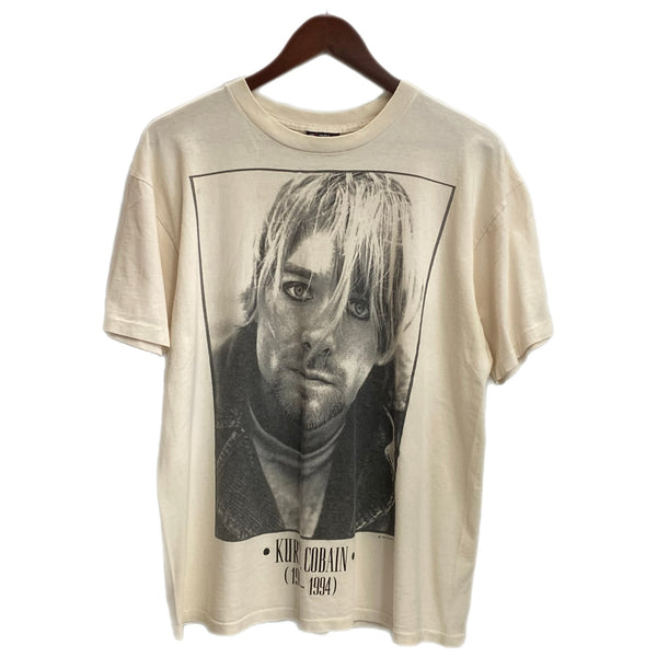 【曜日割引対象外】 バンド band 90's ニルバーナ NIRVANA カートコバーン追悼 KURT COBAIN MEMORIAL MONOCHROME GIANT Tシャツ ホワイト Lサイズ 201MT-3625 VB