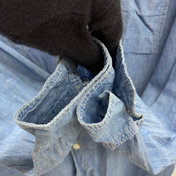 【曜日割引対象外】 ポストオーバーオールズ POST OVERALLS USA製 シャンブレーシャツ ガチャポケ 長袖シャツ ブルー Lサイズ 201MT-4383 VB