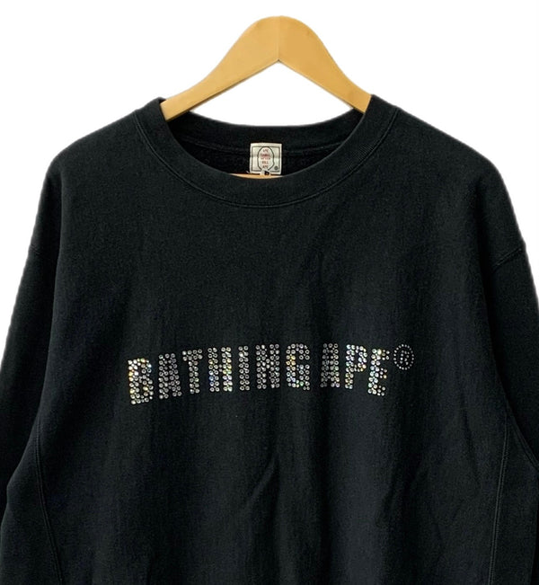 ア ベイシング エイプ A BATHING APE スワロフスキーロゴスウェット ブラック Lサイズ 201MT-2719