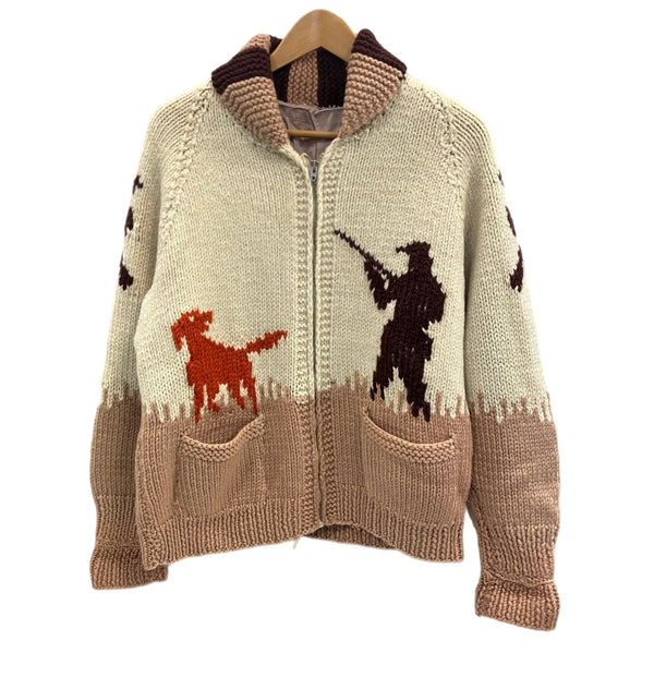 ヴィンテージ vintage 50's~60's 50～60年代 カウチンニット セーター ハンティング柄 2トーン  LIGHTNING ZIP カーディガン ホワイト 101MT-5076