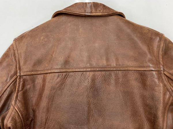 エアロレザー AERO LEATHER Steerhide Halfbelt ステアハイド シングル ライダース レザージャケット TALON 茶 　 ジャケット 無地 ブラウン Sサイズ 104MT-1850