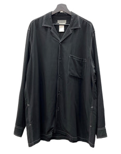 ヨウジヤマモト Yohji Yamamoto POUR HOMME OPEN SHIRT オープン シャツ ホワイトステッチ ブラウス 長袖 薄手 黒 HR-B49-249 サイズ 4 ジャケット 無地 ブラック 104MT-2118