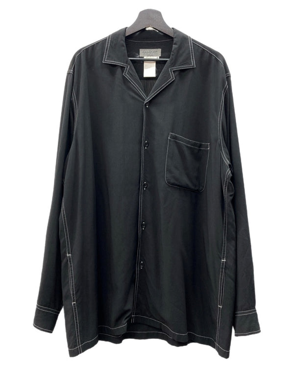 ヨウジヤマモト Yohji Yamamoto POUR HOMME OPEN SHIRT オープン シャツ ホワイトステッチ ブラウス 長袖 薄手 黒 HR-B49-249 サイズ 4 ジャケット 無地 ブラック 104MT-2118