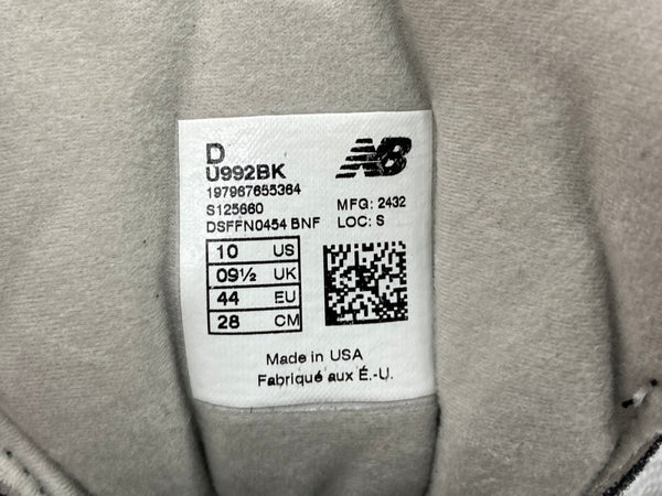 ニューバランス new balance 24年製 U992 ABZORB SBS スエード メッシュ ランニング ローカット シューズ 黒 U992BK メンズ靴 スニーカー ブラック 28cm 104S-1066