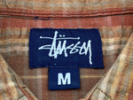 ステューシー STUSSY OLD 紺タグ Plaid shirt チェック シャツ 半袖 茶 半袖シャツ ロゴ ブラウン Mサイズ 104MT-1923