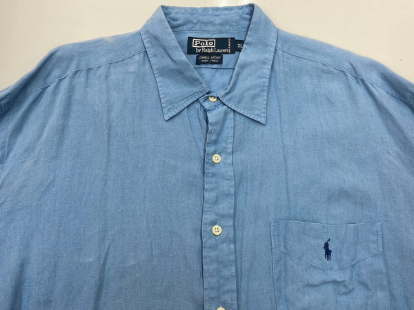 ラルフローレン Ralph Lauren LOWELL SPORT リネンシャツ 片ポケ ポケット 刺繍 ポニー 青 長袖シャツ ロゴ ブルー 104MT-2057