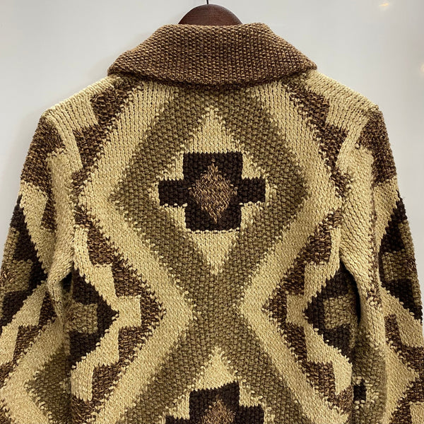 【曜日割引対象外】 ダブルアールエル RRL ハンドニット リネンブレンド ショールカラー カーディガン セーター ブラウン XSサイズ 201MT-4231 VB