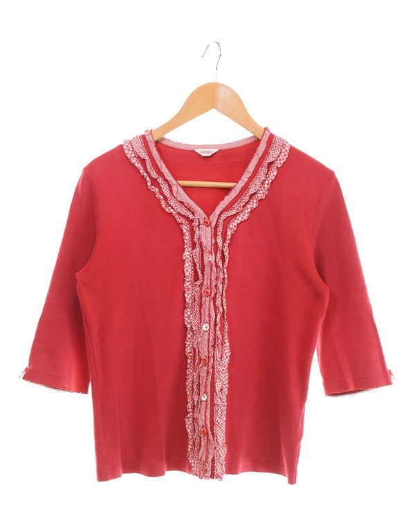 ピンクハウス PINK HOUSE ローンフリルブラウス 7分袖 P014LUAL42 B 半袖カットソー レッド Lサイズ 103LT-134