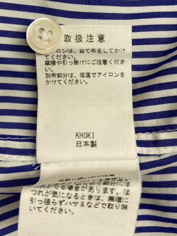 コッキ KHOKI 19AW PATCHWORK SHIRT パッチワーク シャツ 長袖 白 青 19aw-b-03 サイズ 2 長袖シャツ ストライプ ブルー 104MT-2087