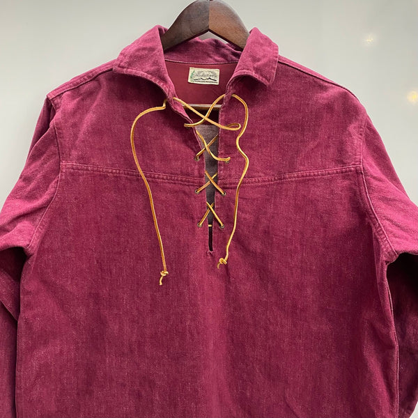 【曜日割引対象外】 ヴィンテージ vintage Punderson 60's 70's レースアップ デニムプルオーバーシャツ ジャケット ワインレッド 201MT-4872 VB