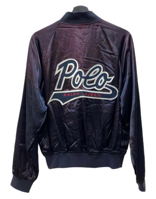 ラルフローレン RalphLauren 90s 90年代 POLO SPORT USA製 サテン スタジャン ブルゾン アウター チェーンステッチ 紫 紺 ジャケット 刺繍 パープル Sサイズ 104MT-2287