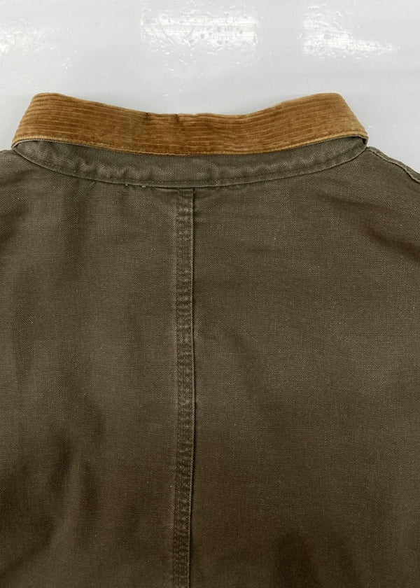 ラルフローレン RalphLauren 90s DUCK JACKET ダック ジャケット ワーク 革パッチ 襟コーデュロイ 裏地ブランケット USA製 アウター 緑 ジャケット ロゴ カーキ XLサイズ 104MT-1380