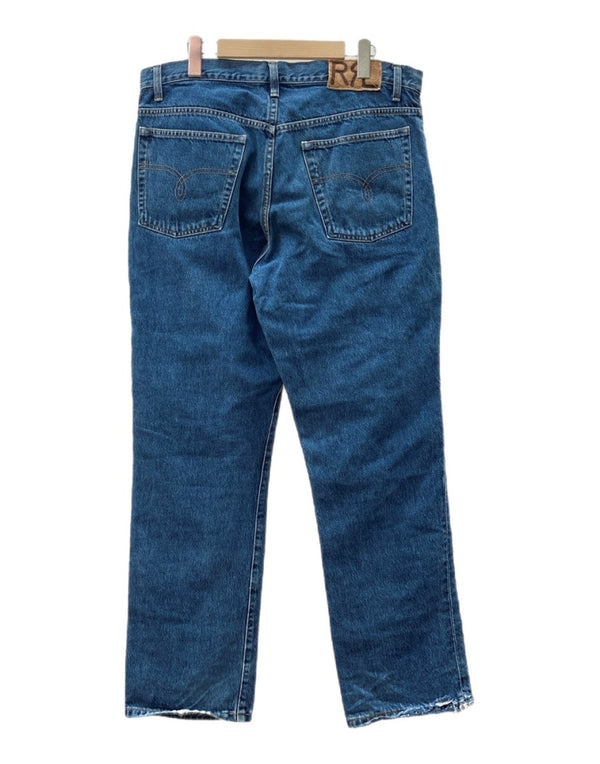 ダブルアールエル RRL DENIM PANTS デニム パンツ ボタンフライ ジーパン ジーンズ USA製 Ralph Lauren インディゴ 青 ロゴ R001 デニム ブルー 36×30 104MB-354