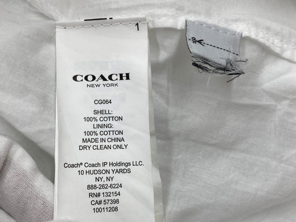 コーチ COACH リンクル ボタン ダウン ドレス WRINKLE BUTTON DOWN DRESS 半袖 シャツ SHIRT ウエストマーク WHITE 白 CG064 ワンピース ホワイト Mサイズ 104LT-166